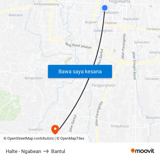 Halte - Ngabean to Bantul map