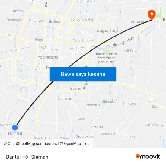 Bantul to Sleman map