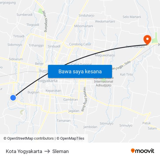 Kota Yogyakarta to Sleman map