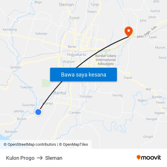 Kulon Progo to Sleman map