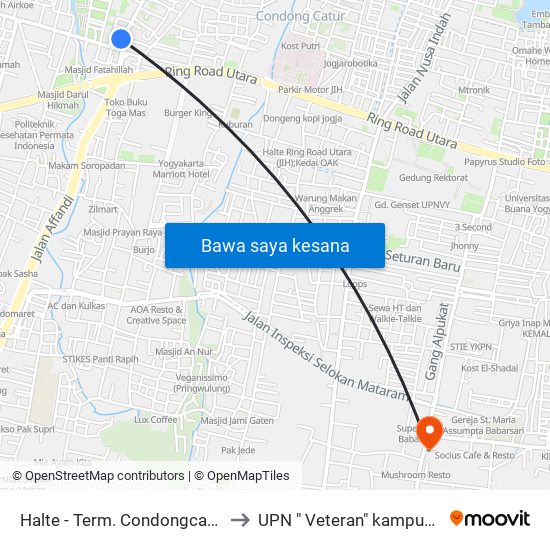 Halte - Term. Condongcatur to UPN " Veteran" kampus II map
