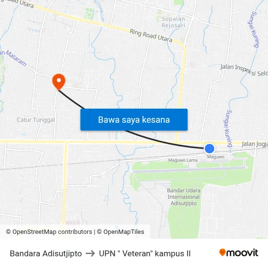 Bandara Adisutjipto to UPN " Veteran" kampus II map