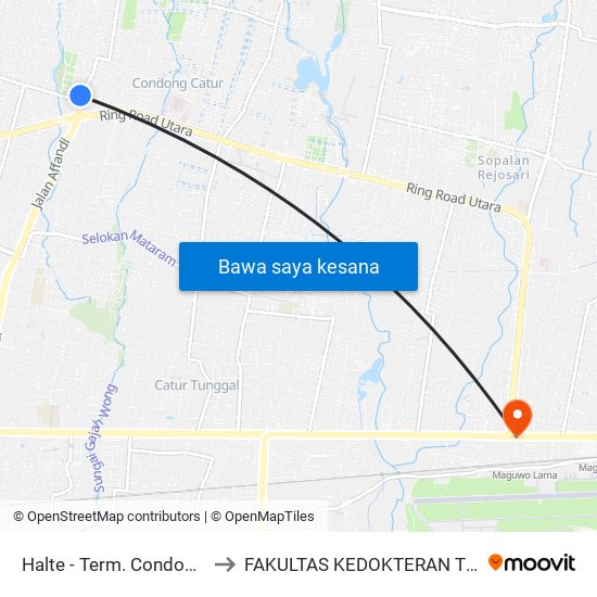 Halte - Term. Condongcatur to FAKULTAS KEDOKTERAN TRISAKTI map