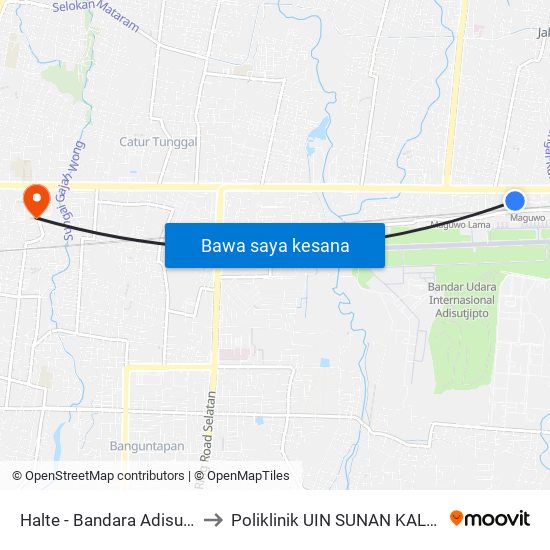 Halte - Bandara Adisutjipto to Poliklinik UIN SUNAN KALIJAGA map