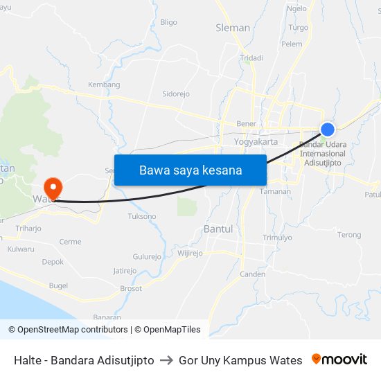 Halte - Bandara Adisutjipto to Gor Uny Kampus Wates map