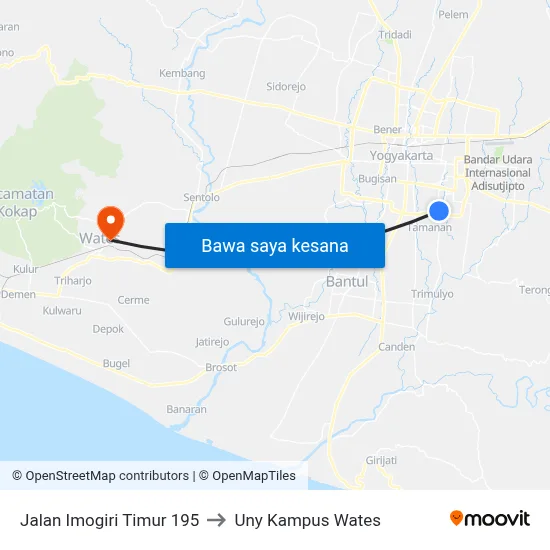 Jalan Imogiri Timur 195 to Uny Kampus Wates map