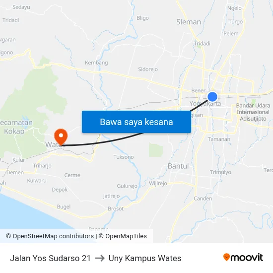 Jalan Yos Sudarso 21 to Uny Kampus Wates map