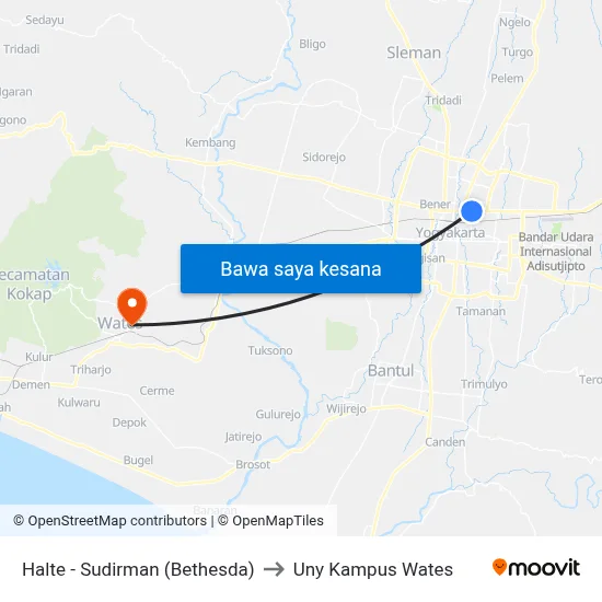 Halte - Sudirman (Bethesda) to Uny Kampus Wates map