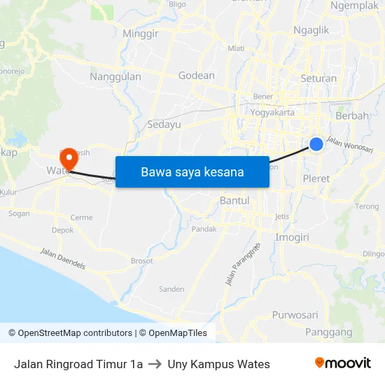 Jalan Ringroad Timur 1a to Uny Kampus Wates map
