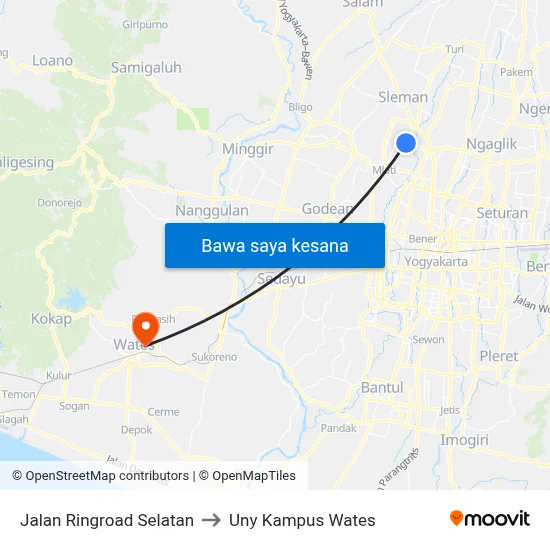 Jalan Ringroad Selatan to Uny Kampus Wates map