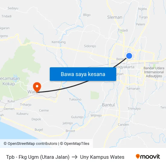 Tpb - Fkg Ugm (Utara Jalan) to Uny Kampus Wates map
