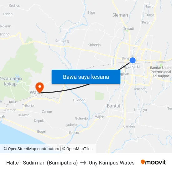Halte - Sudirman (Bumiputera) to Uny Kampus Wates map