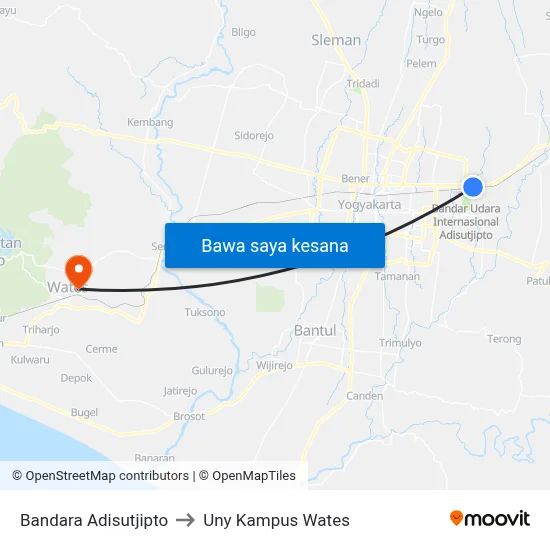 Bandara Adisutjipto to Uny Kampus Wates map