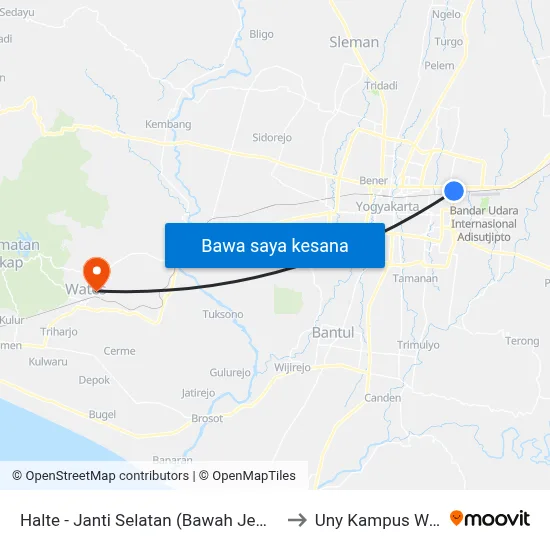 Halte - Janti Selatan (Bawah Jembatan) to Uny Kampus Wates map