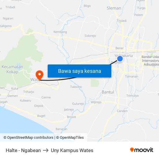 Halte - Ngabean to Uny Kampus Wates map