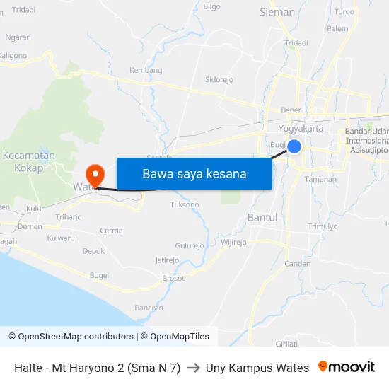 Halte - Mt Haryono 2 (Sma N 7) to Uny Kampus Wates map