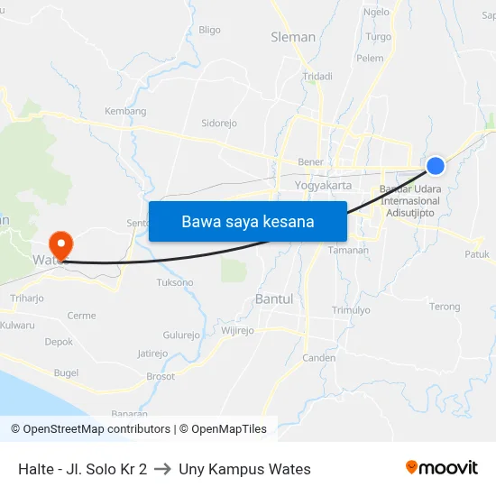Halte - Jl. Solo Kr 2 to Uny Kampus Wates map