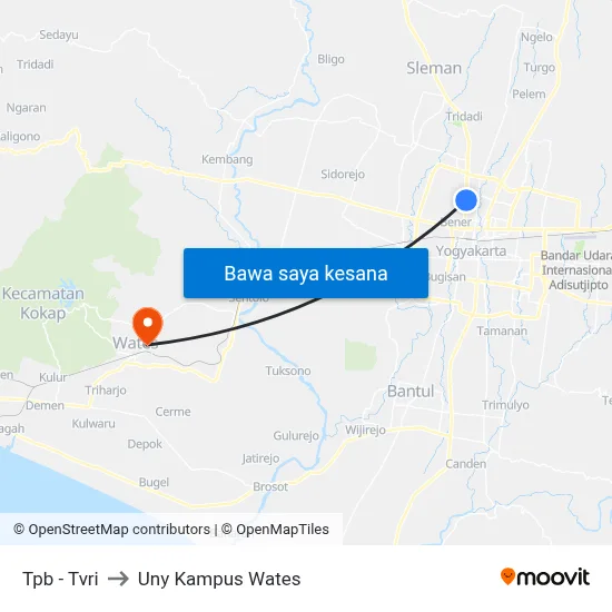 Tpb - Tvri to Uny Kampus Wates map