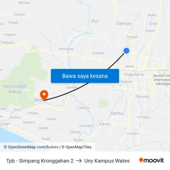 Tpb - Simpang Kronggahan 2 to Uny Kampus Wates map