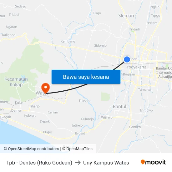 Tpb - Dentes (Ruko Godean) to Uny Kampus Wates map
