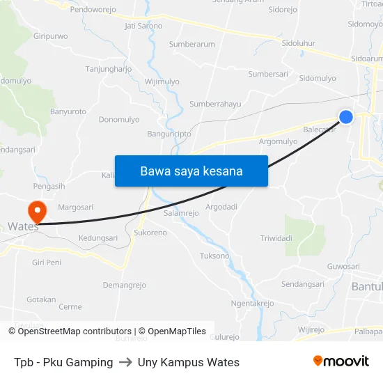 Tpb - Pku Gamping to Uny Kampus Wates map