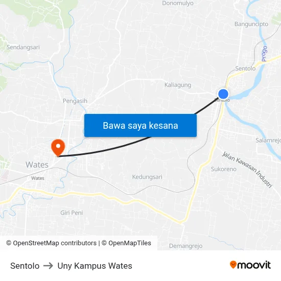 Sentolo to Uny Kampus Wates map