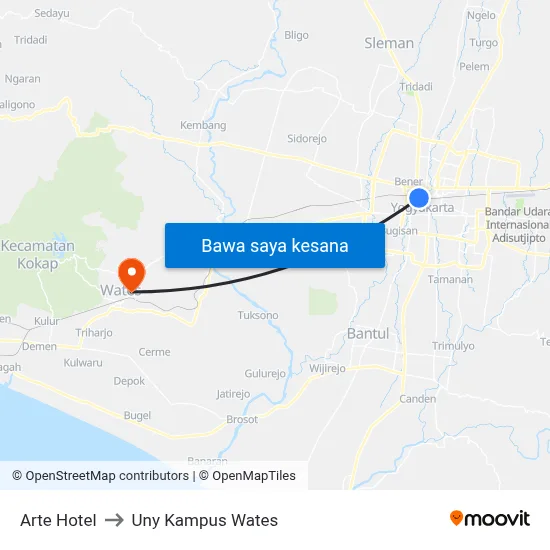 Arte Hotel to Uny Kampus Wates map