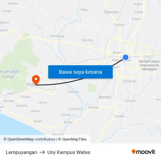 Lempuyangan to Uny Kampus Wates map
