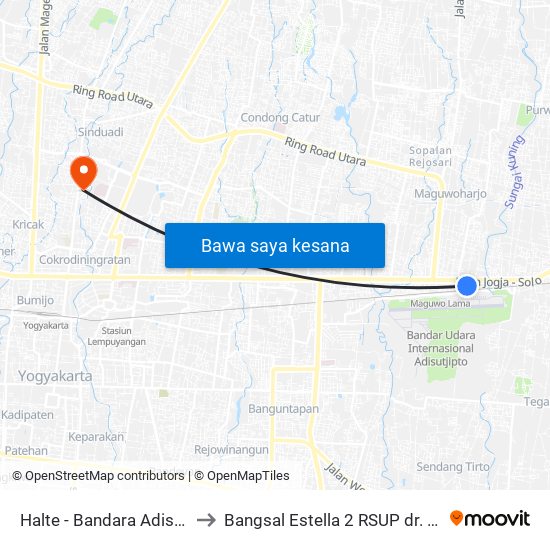 Halte - Bandara Adisutjipto to Bangsal Estella 2 RSUP dr. Sardjito map