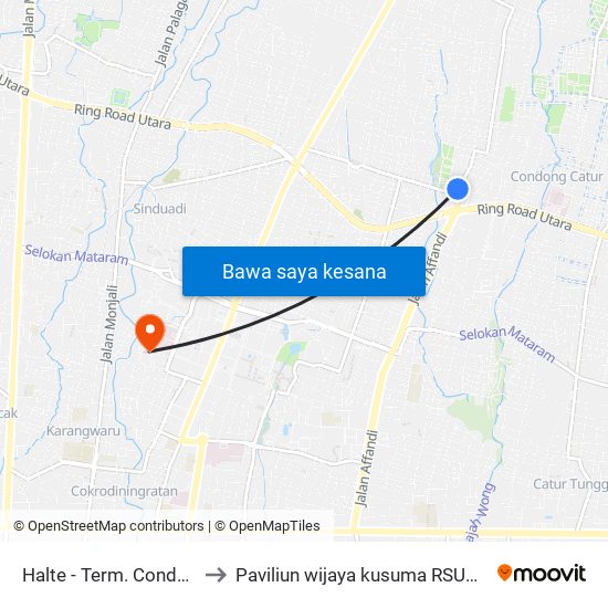 Halte - Term. Condongcatur to Paviliun wijaya kusuma RSUP Dr Sardjito map