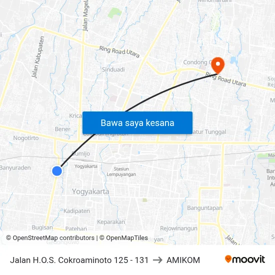 Jalan H.O.S. Cokroaminoto 125 - 131 to AMIKOM map