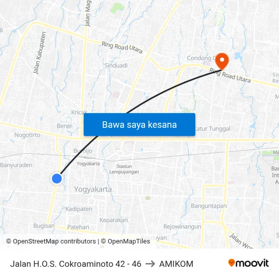 Jalan H.O.S. Cokroaminoto 42 - 46 to AMIKOM map