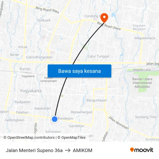 Jalan Menteri Supeno 36a to AMIKOM map