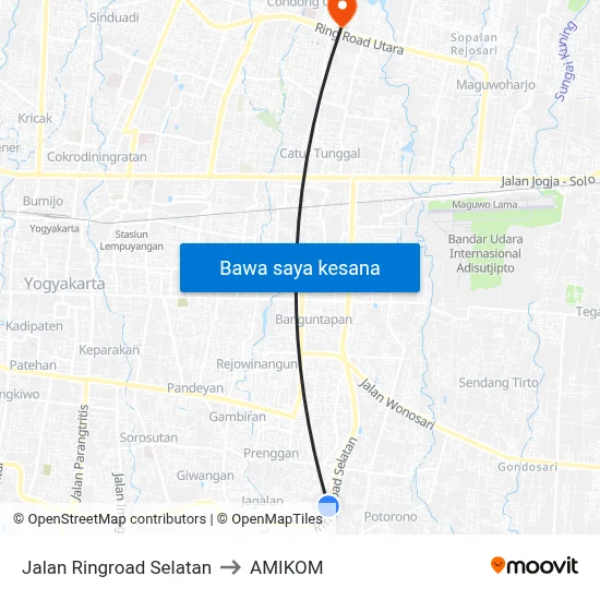 Jalan Ringroad Selatan to AMIKOM map