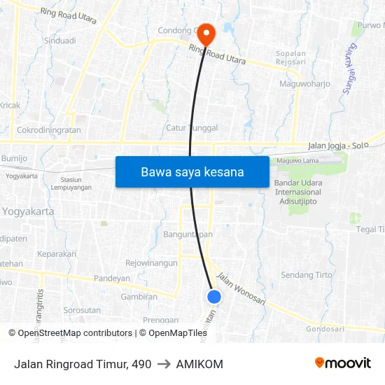 Jalan Ringroad Timur, 490 to AMIKOM map