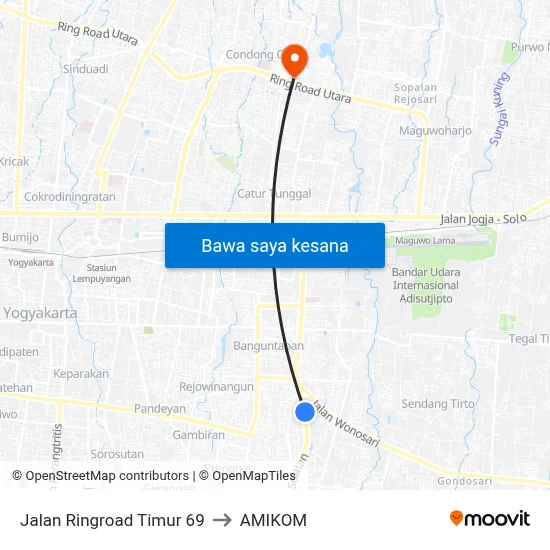 Jalan Ringroad Timur 69 to AMIKOM map