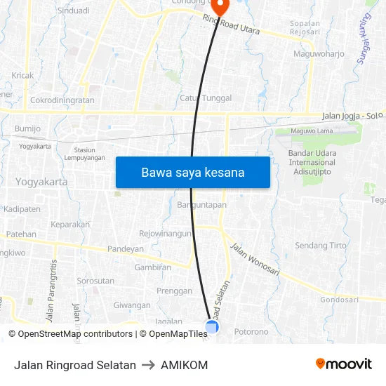Jalan Ringroad Selatan to AMIKOM map
