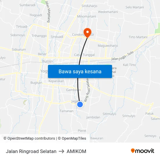 Jalan Ringroad Selatan to AMIKOM map