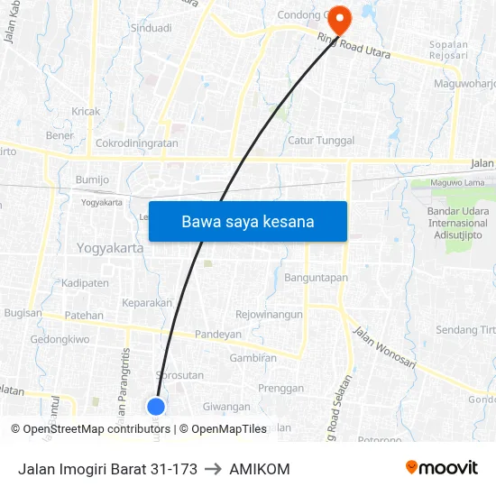 Jalan Imogiri Barat 31-173 to AMIKOM map