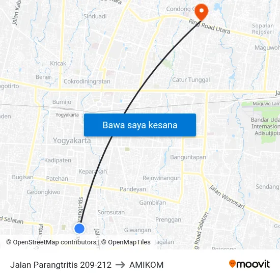 Jalan Parangtritis 209-212 to AMIKOM map