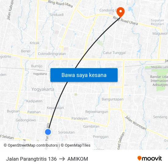 Jalan Parangtritis 136 to AMIKOM map