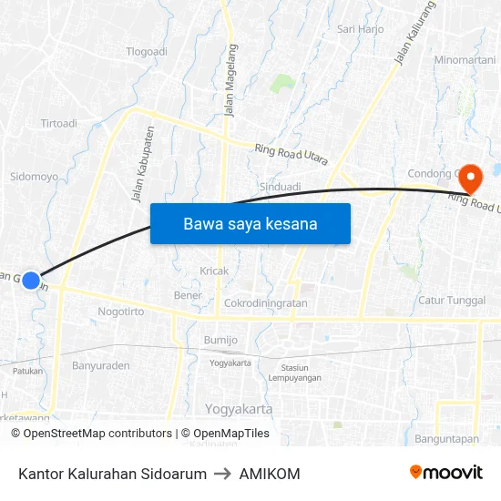 Kantor Kalurahan Sidoarum to AMIKOM map