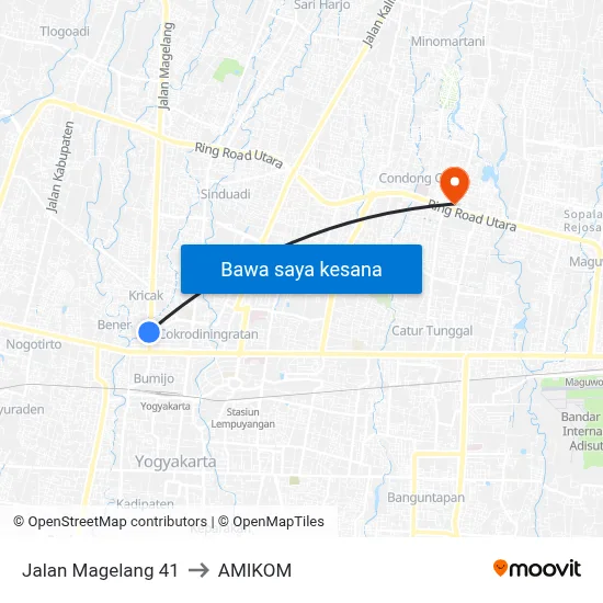 Jalan Magelang 41 to AMIKOM map