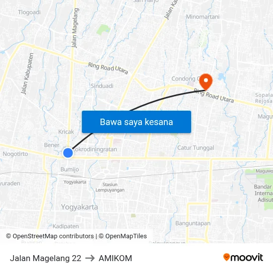 Jalan Magelang 22 to AMIKOM map