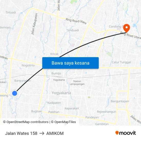 Jalan Wates 158 to AMIKOM map