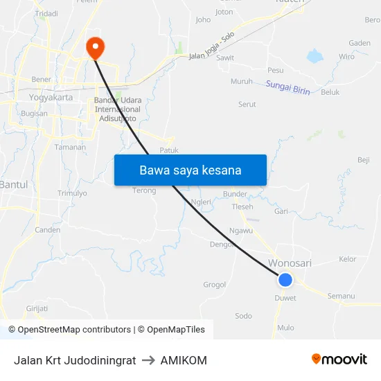 Jalan Krt Judodiningrat to AMIKOM map