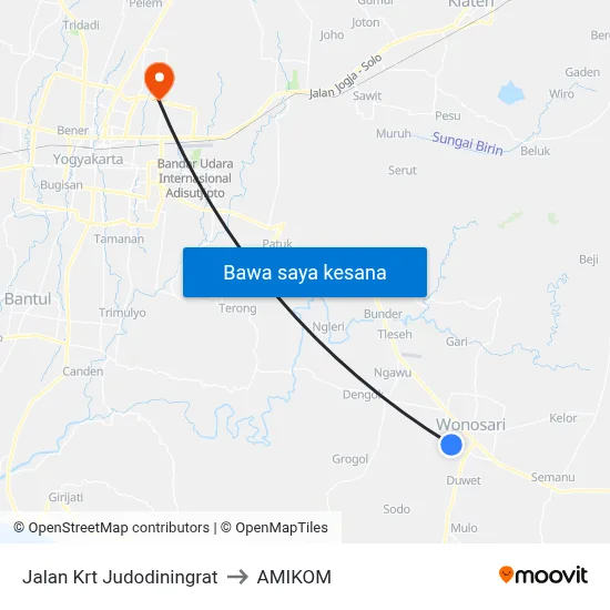 Jalan Krt Judodiningrat to AMIKOM map