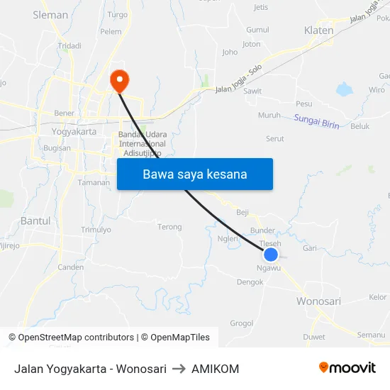 Jalan Yogyakarta - Wonosari to AMIKOM map