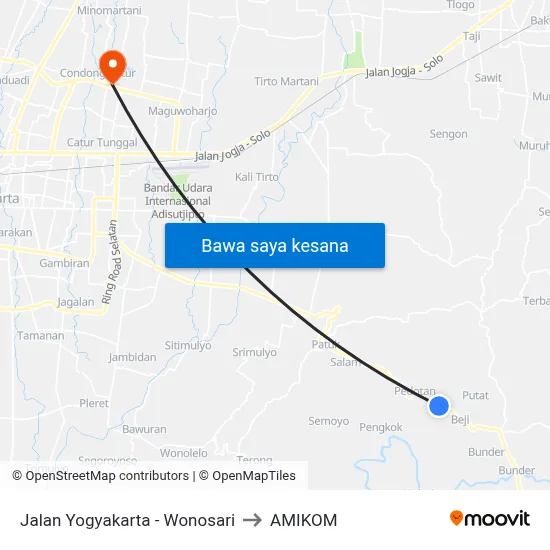 Jalan Yogyakarta - Wonosari to AMIKOM map