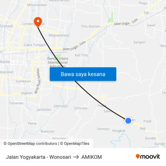Jalan Yogyakarta - Wonosari to AMIKOM map